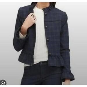 BANANA REPUBLIC navy green tartan plaid cropped blazer sz 0